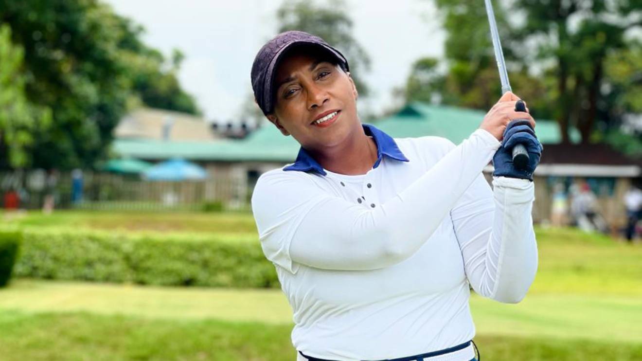 Rodah Mukami in action during a past golf tournament at the Ruiru Sports Club. PHOTO/COURTESY